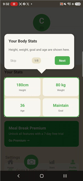 Your Body Stats screenshot