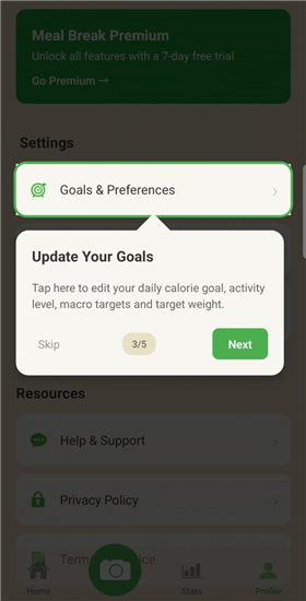 Update Your Goals screenshot